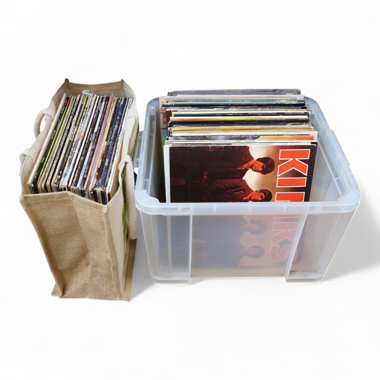 Fifty rock and pop LP record albums, including an early pressing of The Kinks first album, together with artists including; The Who, Fleetwood Mac, Rare Earth, Hot Chocolate, Rod Stewart, David Bowie, Patti Smith, Steve